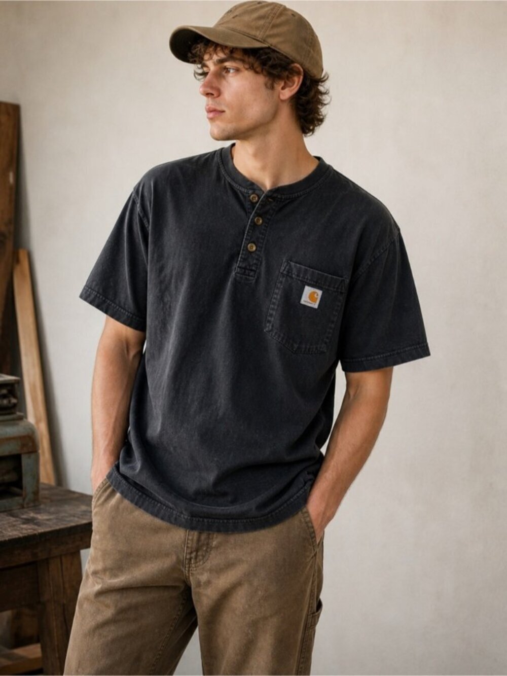Carhartt Original Fit Henley T-Shirt Black XL
